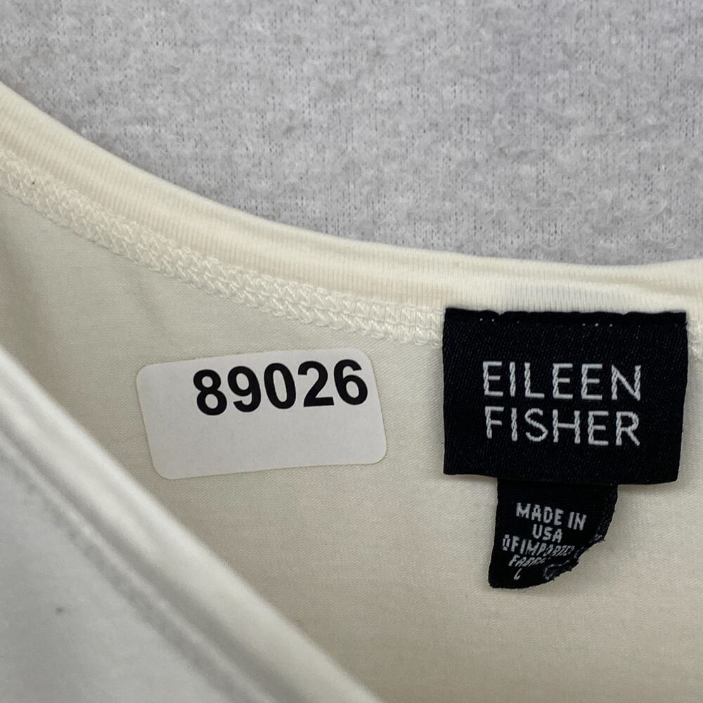 EILEEN FISHER Tank Top L Cotton Stretch Jersey Cami Scoop Neck Off White USA - Picture 12 of 12